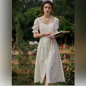 NWT Simple  Retro white cotton dress size Small